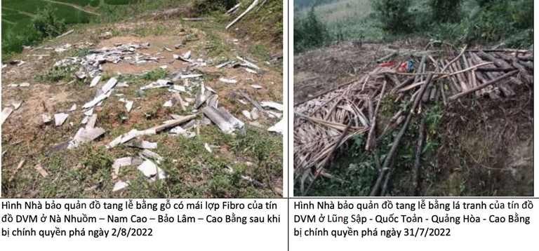 Nơi đặt nhà tang lễ của các tín đồ Dương Văn Mình chỉ còn là một bãi đất trống sau khi công an phá hoại vào rạng sáng ngày 2/8/2022. Nguồn: RFA.