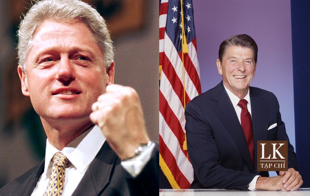 Ronald Reagan (phải) và Bill Clinton, hai đại diện tiêu biểu đến từ Đảng Cộng Hòa và Dân Chủ, nổi tiếng với tài năng lẫn phong thái và vẻ đạo mạo đậm chất "tổng thống" của mình. 