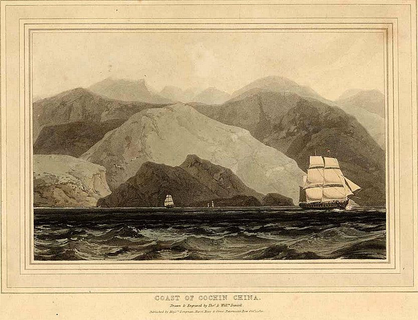 Hình minh họa bờ biển xứ Nam Hà từ sách "Một Chuyến Du Hành Đến Xứ Nam Hà trong các năm 1792 và 1793" (Nguồn ảnh: Chụp từ sách tại Archive.org)