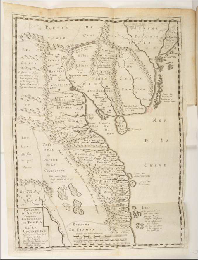 Bản đồ Đàng Trong và Đàng Ngoài do de Rhodes vẽ trong sách Hành trình và Truyền giáo của mình. Ảnh: Chụp màn hình.