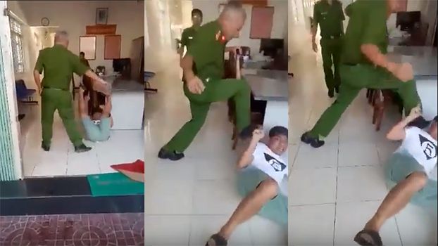 Công an Việt Nam hành hung người dân trong một đồn công an ở Tuy Hòa, Phú Yên năm 2019. Ảnh: RFA.