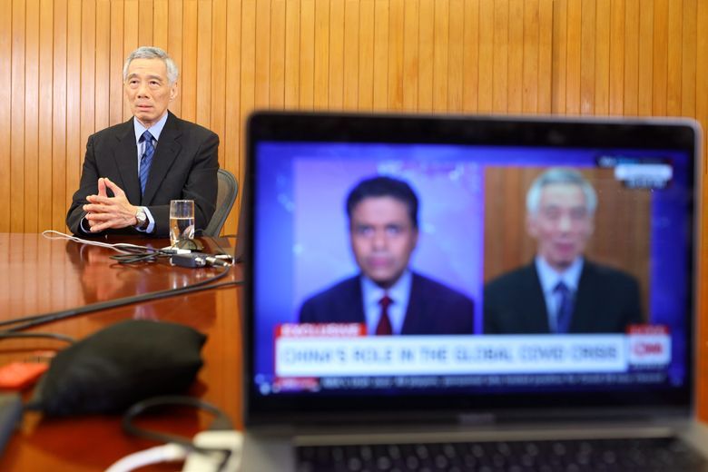Thủ tướng Singapore Lý Hiển Long trong cuộc phỏng vấn trên đài CNN ngày 29/3/2020. Ảnh: Bộ Truyền thông và Thông tin Singapore.