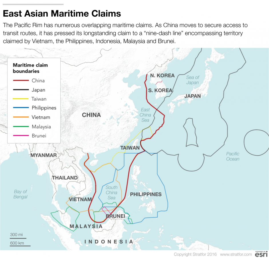 Đường lưỡi bò do Trung Quốc vẽ ra để đòi chủ quyền trên Biển Đông và một số vùng khác. Ảnh: