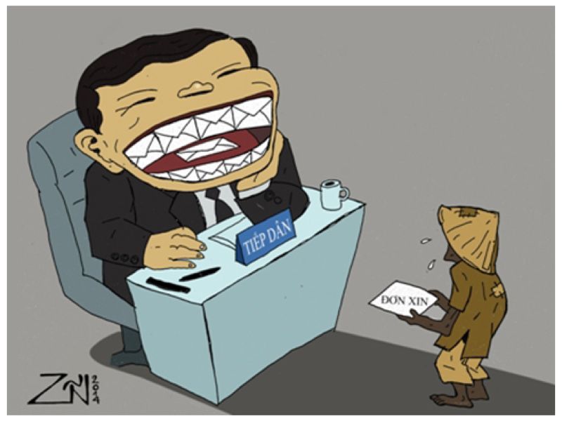 “Nụ cười phong bì" - tác phẩm đoạt giải Biếm họa Báo chí Việt Nam 2014 - Cúp Rồng Tre của báo Thể thao & Văn hóa (TTXVN)