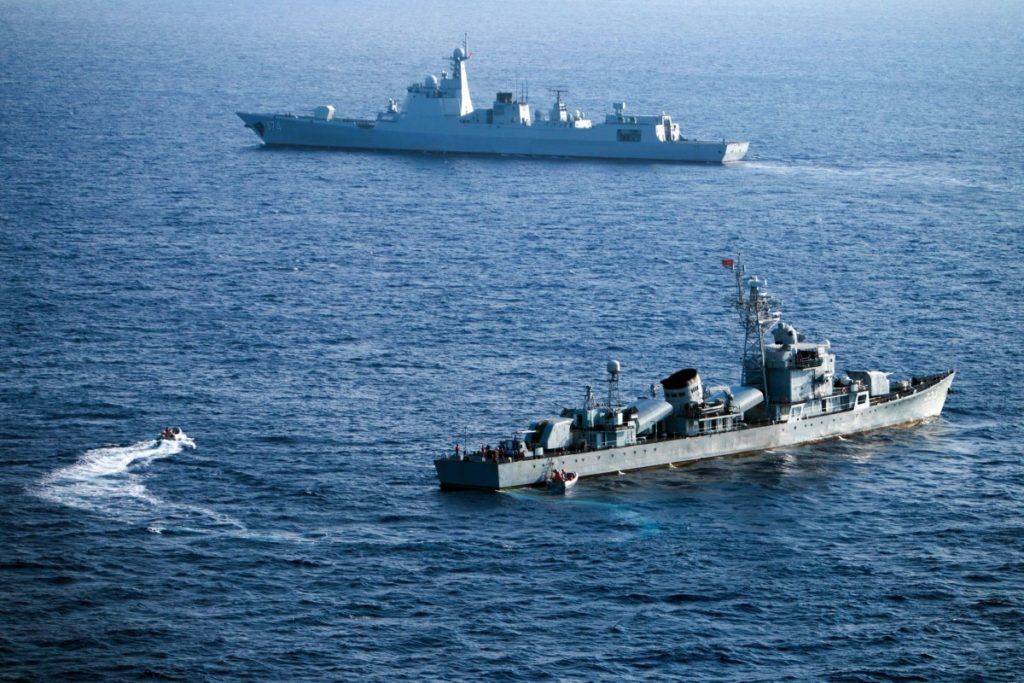 Chiến hạm Trung Quốc tập trận gần quần đảo Hoàng Sa năm 2019. Một cuộc tập trận tương tự cũng vừa mới diễn ra tháng 8/2020. Ảnh: AFP.