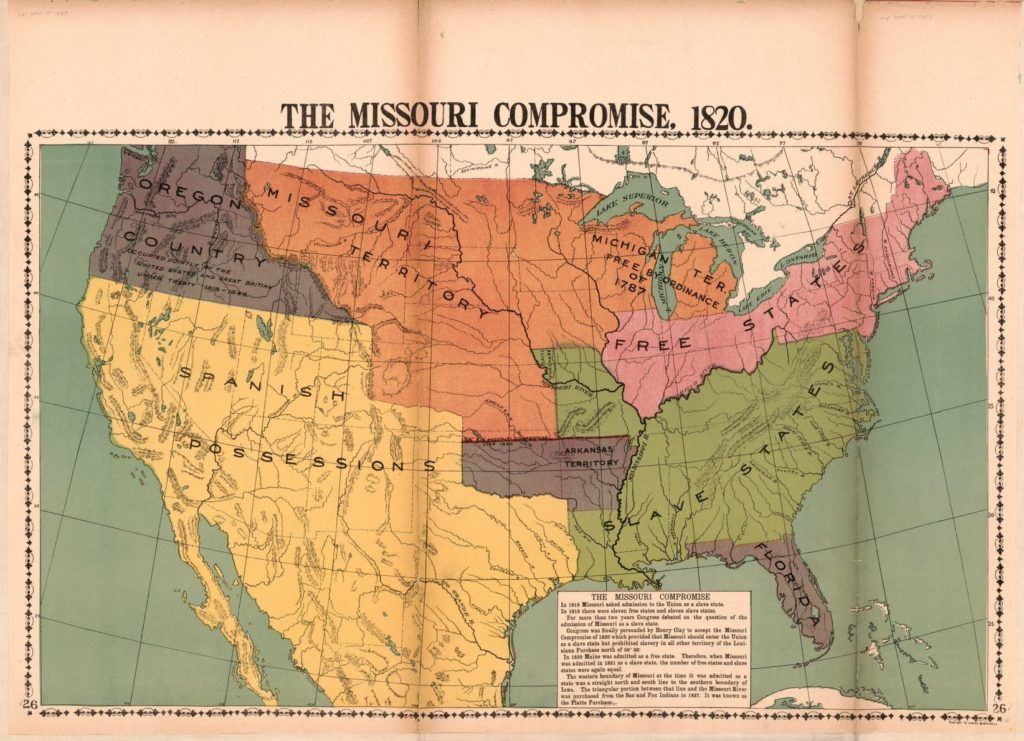 Bản đồ minh họa Thỏa thuận Missouri năm 1820. Nguồn: loc.gov.