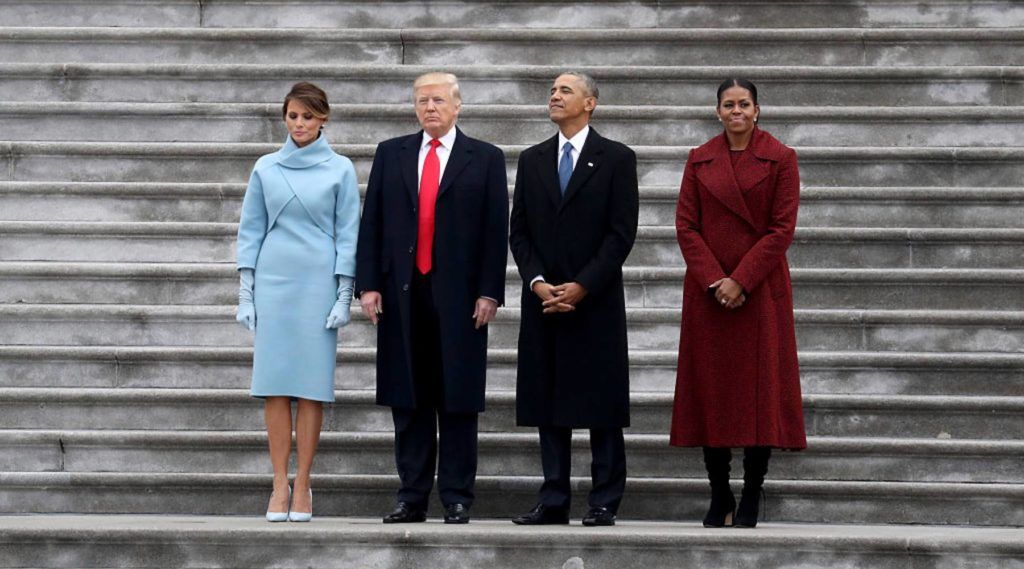 Tổng thống Donald Trump và cựu Tổng thống Barack Obama cùng hai phu nhân sau lễ nhậm chức của ông Trump, ngày 20/1/2017. Ảnh: Rob Carr/Getty Images.