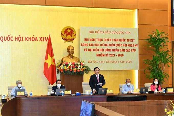 Một phiên họp của Ủy ban Bầu cử Liên bang Việt Nam ngày 18/5/2021. Ảnh: Báo điện tử Đảng Cộng sản.